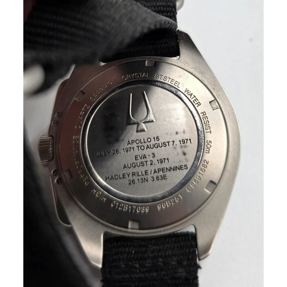Bulova Lunar Pilot 96B251 Apollo 15 262kHz Chronograph 45mm Box Extra Strap